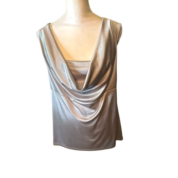 Womens Ann Taylor Blouse, size Large, Silver Gray, Satiny, Sleeveless, Cowl Neck - Picture 2 of 5